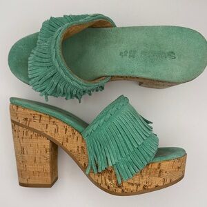 Stylish Teal Fringe Platform Sandals